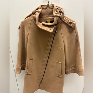 Zara Woman brand camel color wool cape coat with asymmetrical zipper